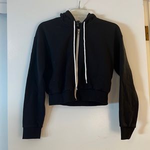 Forever 21 Cropped Black Hooded Zip Up Sweatshirt